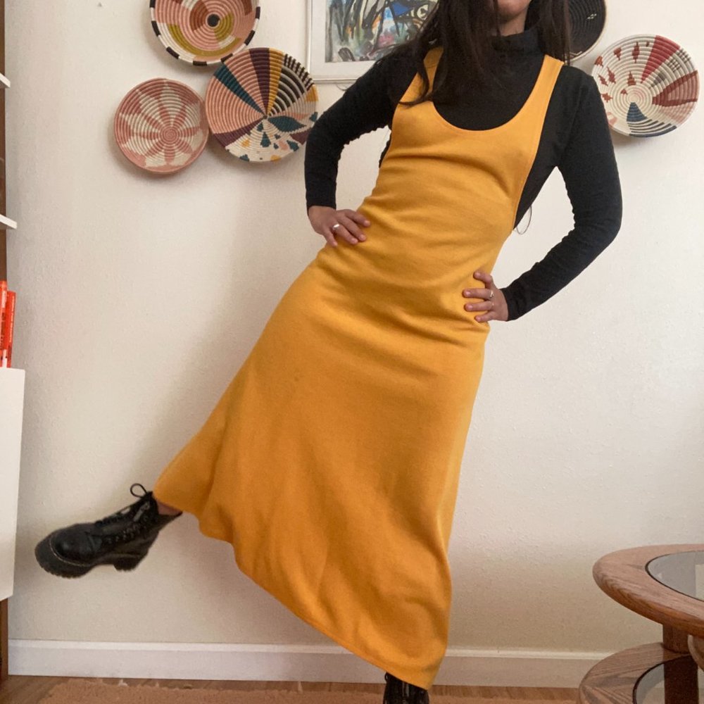 70's mustard maxi dress